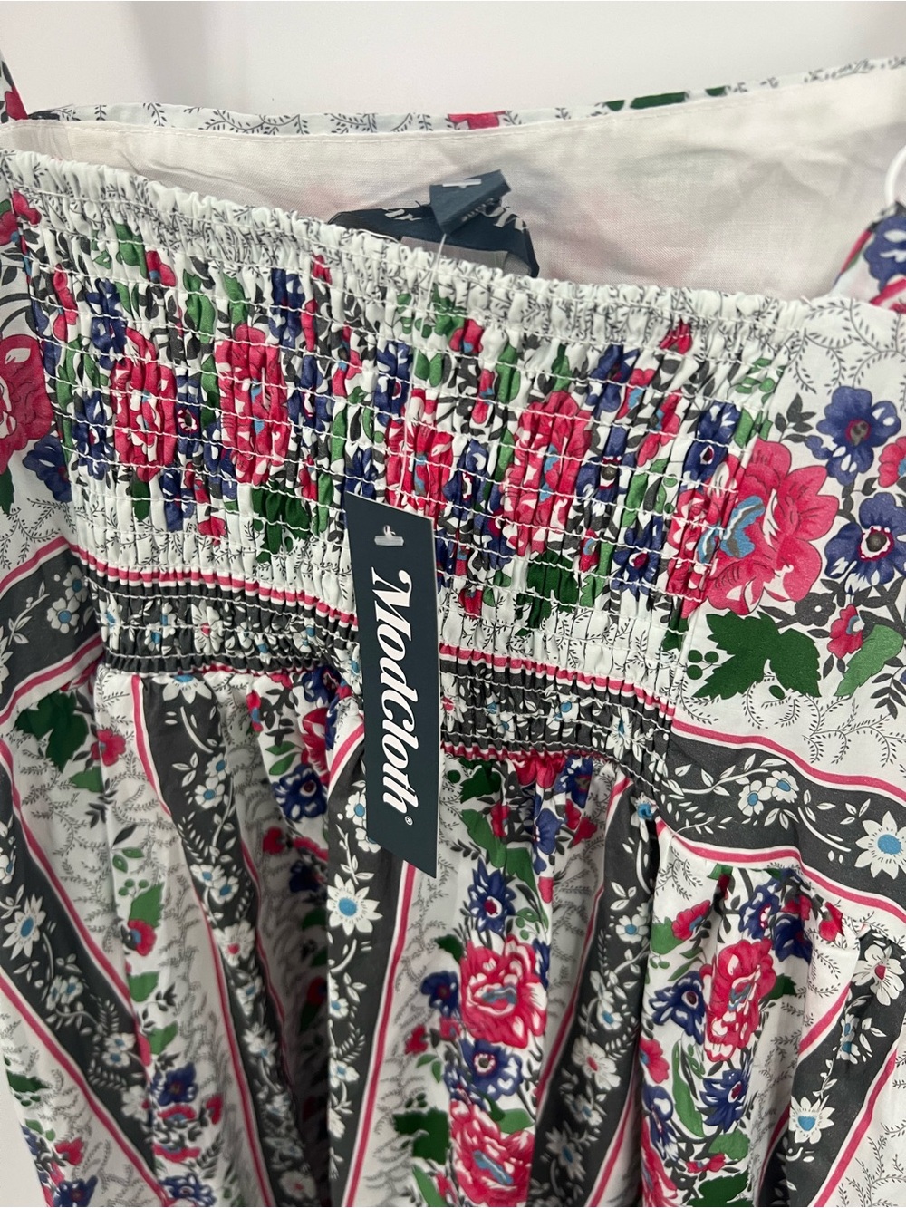 Modcloth White Maxi Dress with Pink & Green Floral Stripes - Picture 10 of 16